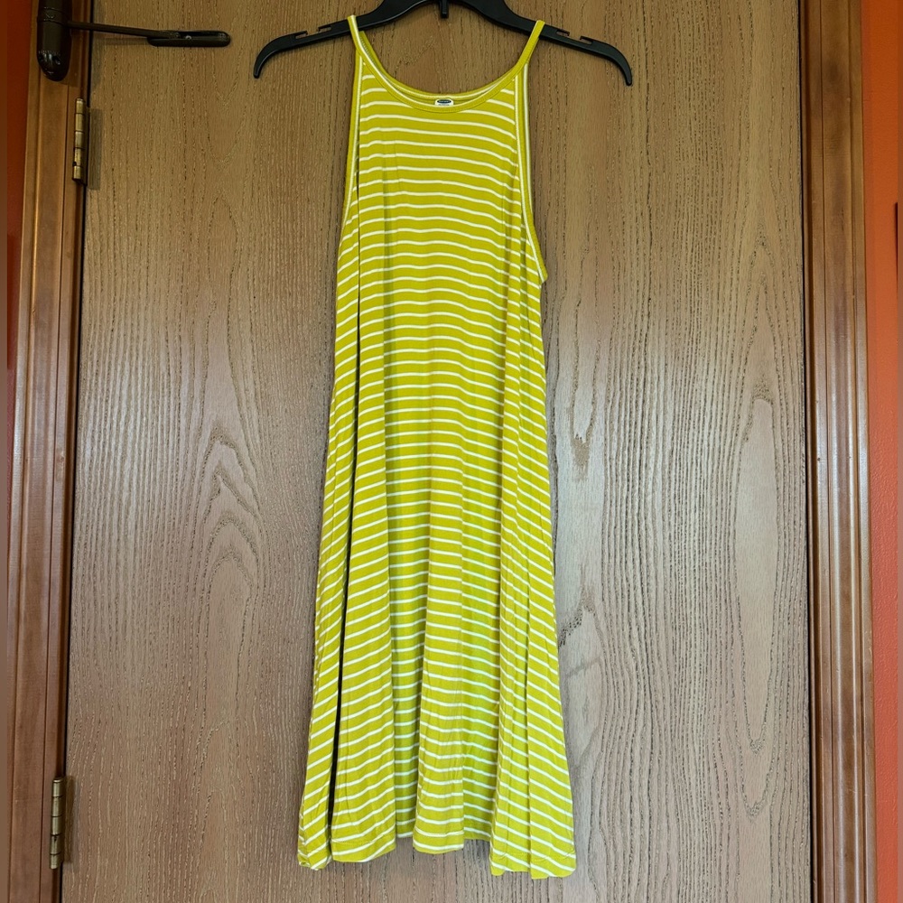 Old Navy Knit Stripes High Neck Halter Lime & White Swing Dress